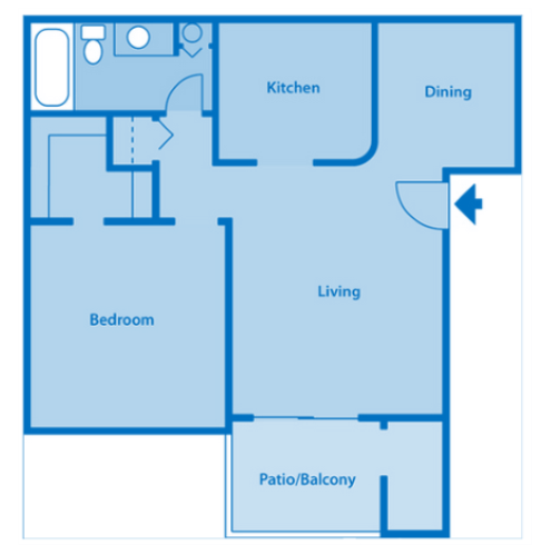 Floor plan for 1 bed, 1 bath, 618 sqft